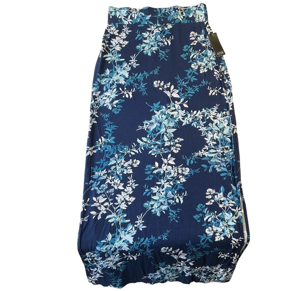 A.n.a Women Maxi Skirt SMALL Blue Floral Stretch Side Slits NWT Rayon 28” Waist
